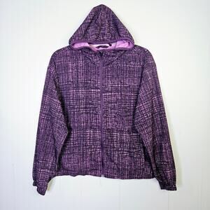 HIND Running Windbreaker Jacket Hooded Zip Front Size Medium Purple Pink